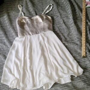 VTG Y2K Express White Spaghetti Strap Ruffle Midi Dress Size 2 Lined Flare Skirt